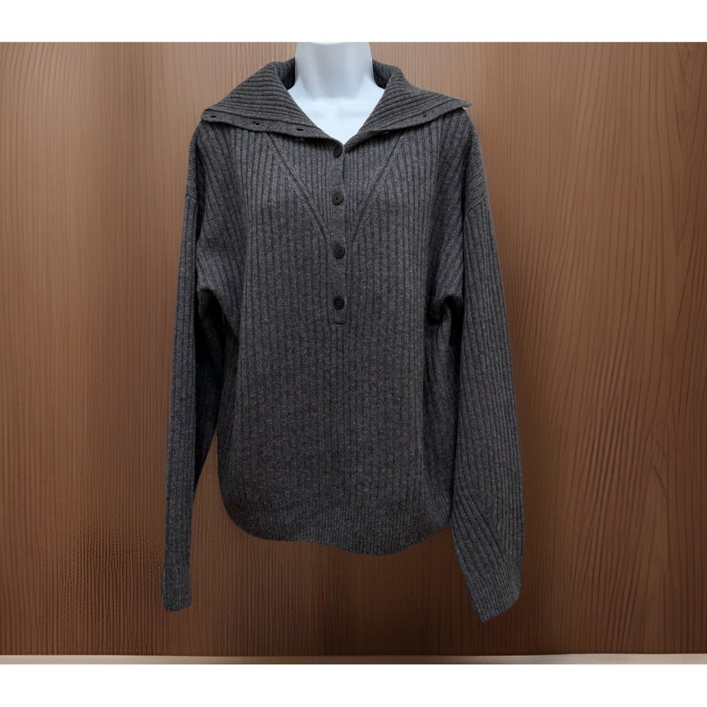 NAADAM Cashmino Half Button Wool Cashmere Sweater Granite Gray Minimalist Size S